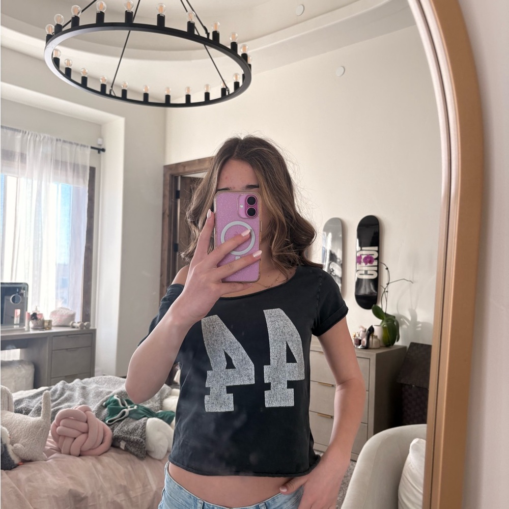 Brandy Melville Black Tee with Silver Graphic
